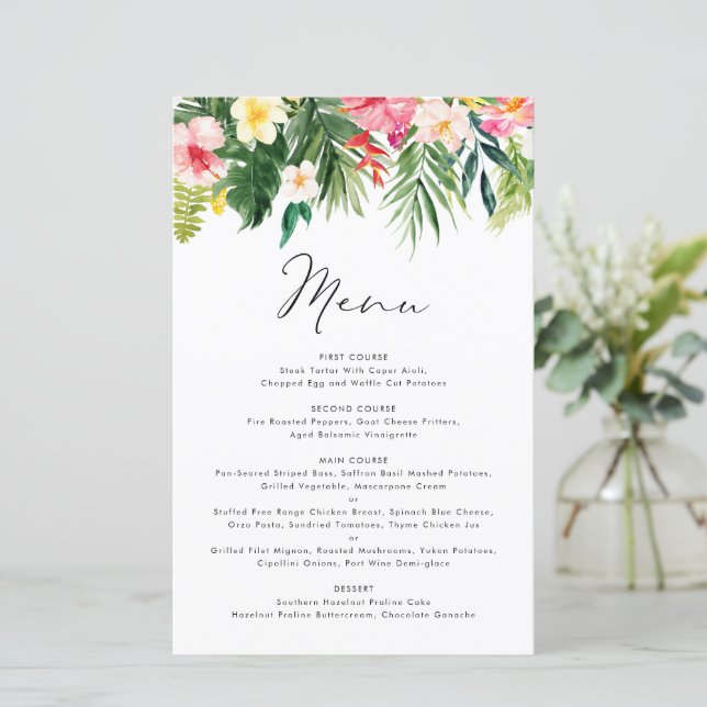 Carte Tropical Floral Garland Summer Menu Card (Debout devant)