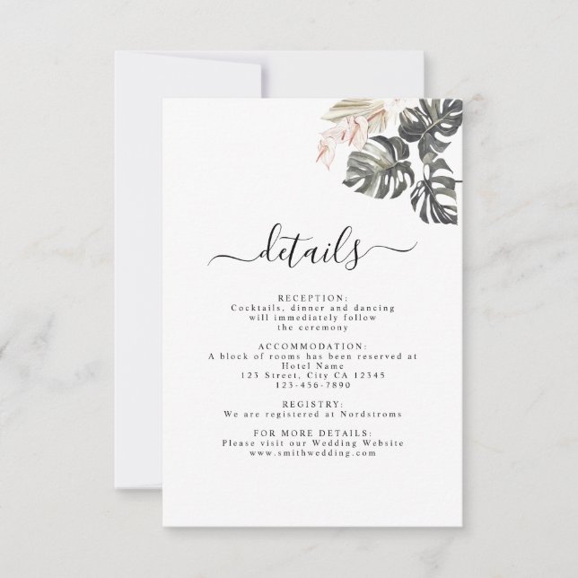 Carte Tropical Floral Palm Bohemian Mariage Détail (Devant)