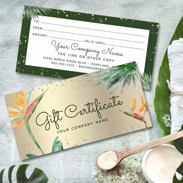 Carte Tropical Floral Script Gold Foil Certificat cadeau (Créateur téléchargé)