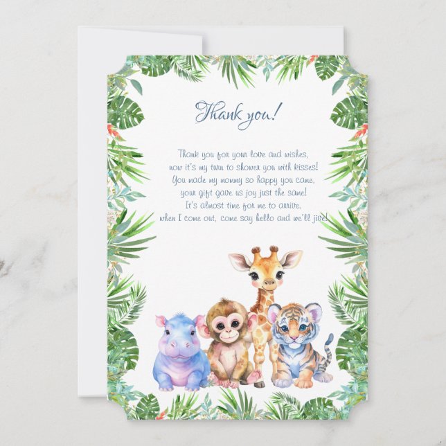 Carte Tropical Jungle Baby-animaux Merci (Devant)