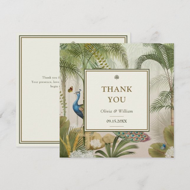 Carte Tropical Peacock Palm Merci de mariage personnalis (Devant / Derrière)
