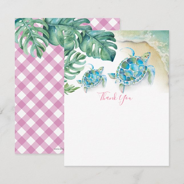 Carte Tropical Sea Turtle Palm Feuilles Merci Note (Devant / Derrière)