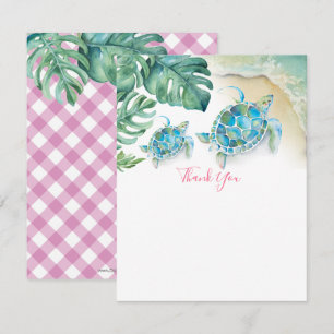 Carte Tropical Sea Turtle Palm Feuilles Merci Note