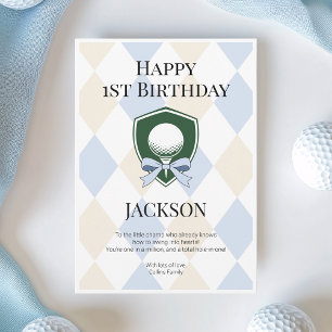 Carte Trou Bleu en Un Garçons Golf Joyeux 1er Anniversai