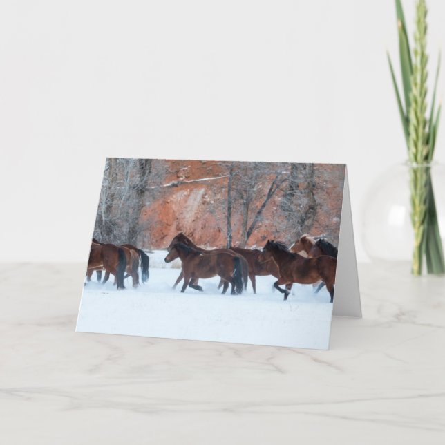 Carte Troupeau de chevaux courant dans la neige (Devant)