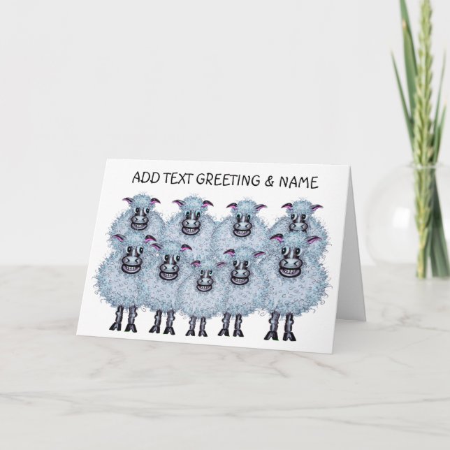 Carte Troupeau de moutons heureux et un agneau (Devant)