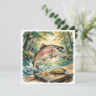 Carte Truite arc-en-ciel sautant dans un ruisseau de for