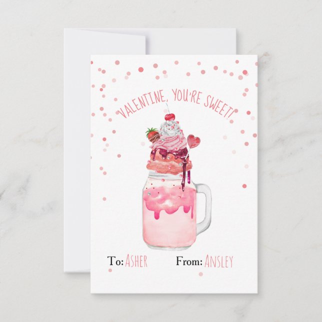 Carte Tu es un doux Milkshake de fraise de Saint Valenti (Devant)