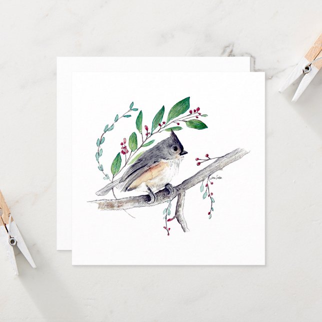 Carte Tufé Titmouse Oiseau Art (Tufted Titmouse Watercolor Blank Square Note Cards by Jenn Steffen Art)