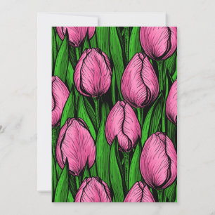 Carte Tulières roses avec feuilles verts