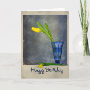 Carte tulipe jaune d'anniversaire en verre bleu