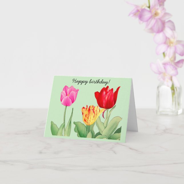 Carte Tulipe, Joyeux Anniversaire, Art du bois japonais (Orchidée)