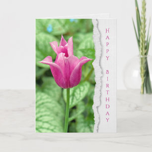 Carte tulipe rose dans le jardin anniversaire