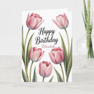 Carte Tulipe Rose Élégante Fleurie Anniversaire