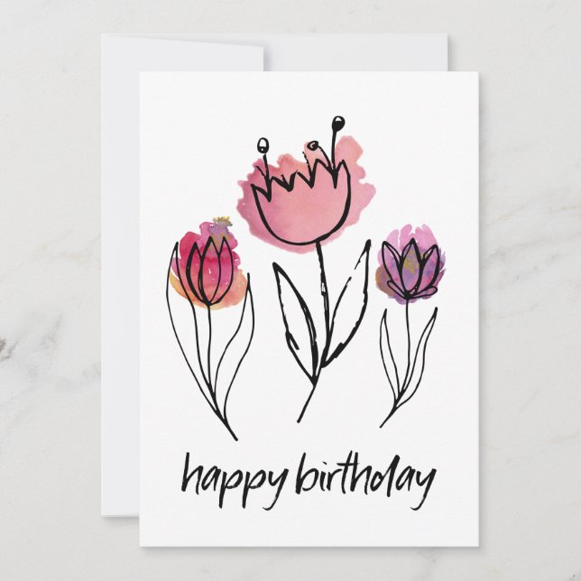 Carte Tulipe rose pourpre dessinée à la main Anniversair (Devant)