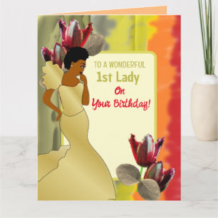 Carte Tulipe rouge, anniversaire de la 1ère Dame afro-am
