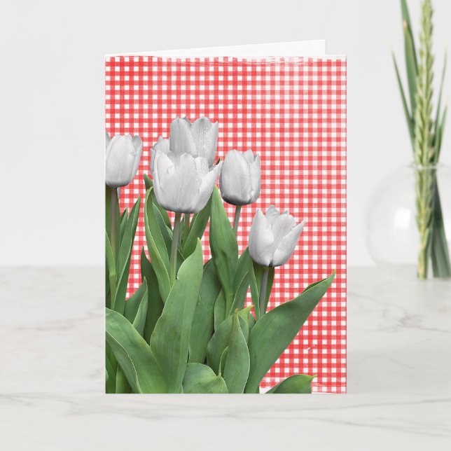 Carte Tulipes blanches à l'anniversaire En vichy (Devant)