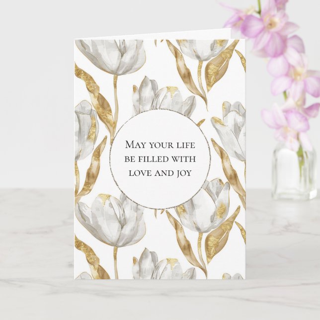 Carte Tulipes blanches d'or romantique Mariage floral (Orchidée)