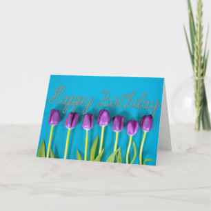 Carte tulipes d'anniversaire pourpre