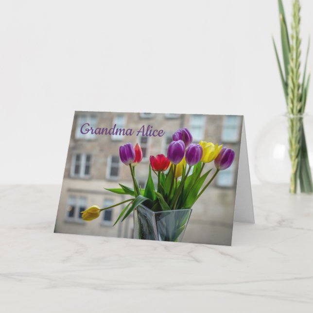 Carte Tulipes gaies dans la fenêtre | personnalisées (Devant)