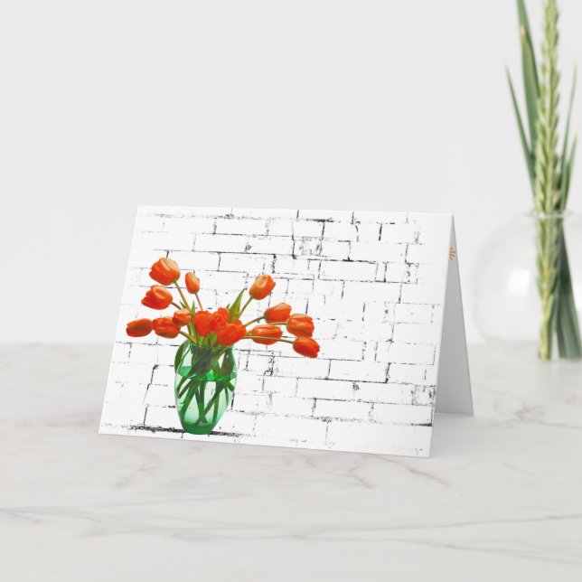 Carte Tulipes orange sur l'anniversaire de la brique (Devant)