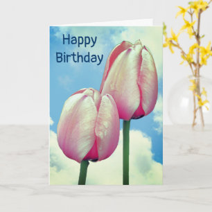 Carte Tulipes roses Ciel bleu Anniversaire 
