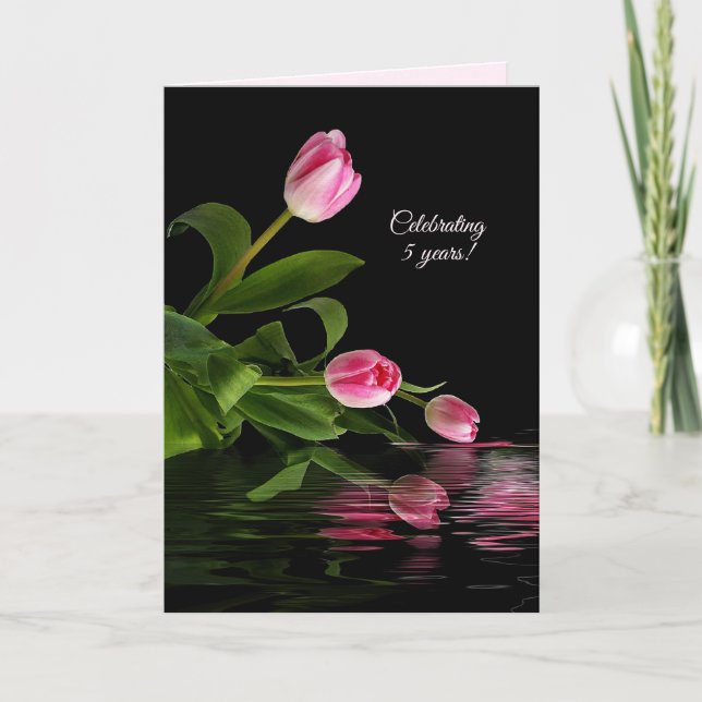 Carte Tulipes roses cinquième anniversaire dans l'eau (Devant)