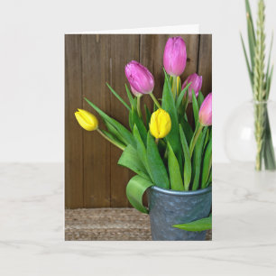 Carte Tulipes Roses Et Jaunes Dans Le Pail
