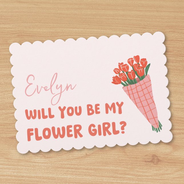 Carte Tulipes roses mignonnes Proposition Fleur personna (Playful, cute card featuring soft pink tones and a floral illustration for your flower girl proposal)