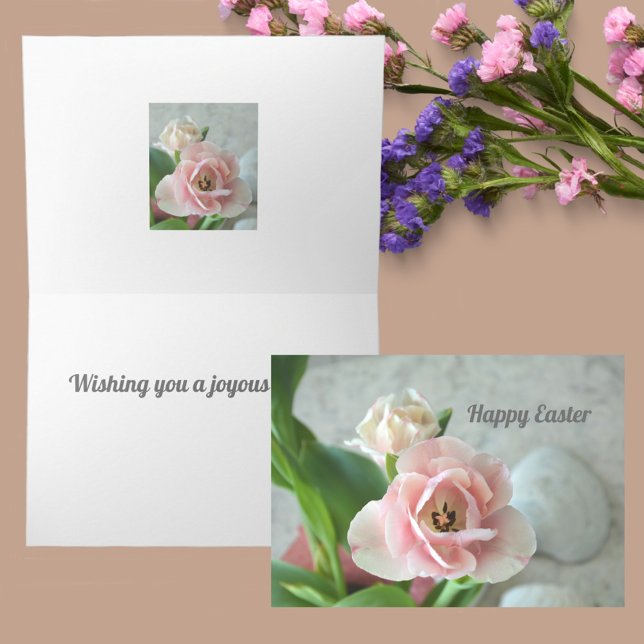 Carte Tulipes roses pastel personnalisables Pâques (-Beautifully ideal for Easter, Mother's Day and Springtime Birthdays )