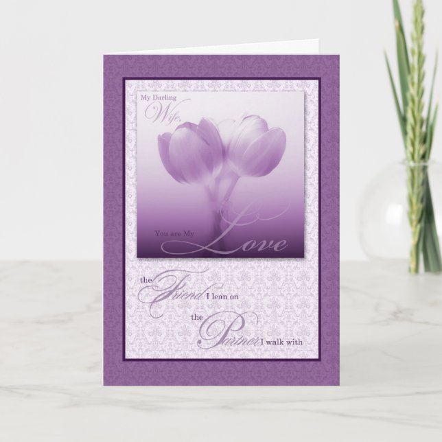 Carte Tulipes sentimentales de pourpre de l'anniversaire (Devant)