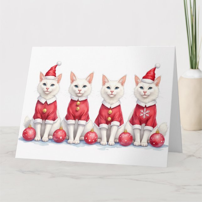 Carte Turkish Angora Cat Christmas Dress Santa Hat (Devant)