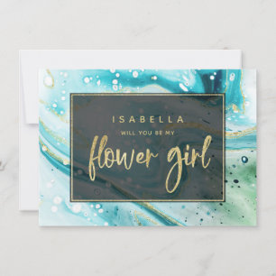 Carte Turquoise Aqua Marbre Seras-Tu Ma Demoiselle