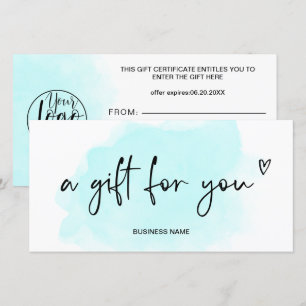 Carte Turquoise bleu aquarelle coeur logo cadeau