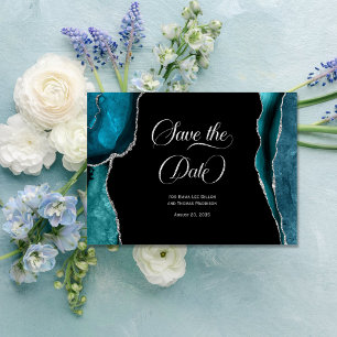 Carte Turquoise Bleu Argent Faux Parties scintillant Aga