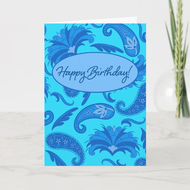 Carte Turquoise & Bleu Paris Paisley Joyeux anniversaire (Devant)