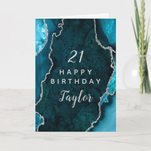 Carte Turquoise Blue et Silver Agate Joyeux anniversaire