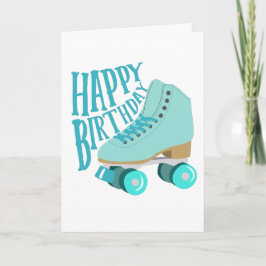 Carte Turquoise Blue Retro Quad Roller Patinage Joyeux A