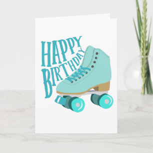 Carte Turquoise Blue Retro Quad Roller Patinage Joyeux A