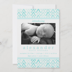 Carte Turquoise /Blue Watercolor Chevron Motif naissance