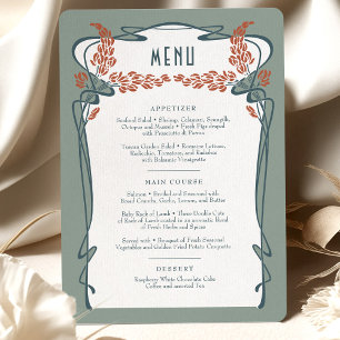 Carte turquoise Burgundy Menu Mariage Art Nouveau
