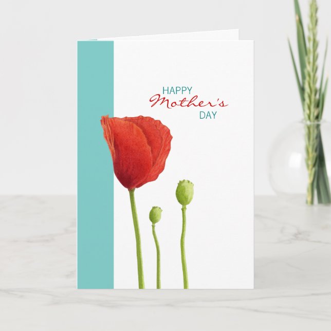 Carte turquoise de la fête des mères Red Poppy (Devant)