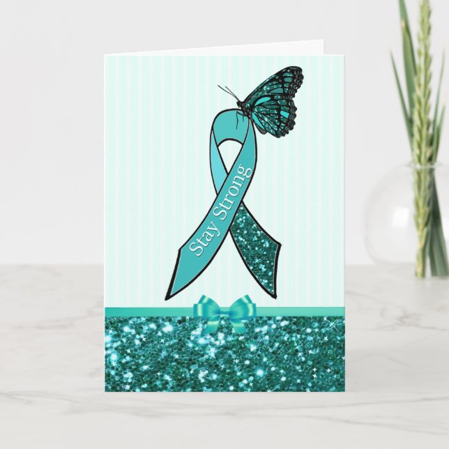 Carte turquoise de soutien au ruban de sensibilisa (Devant)