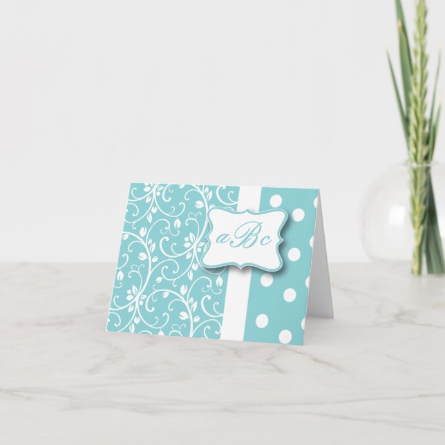 Carte turquoise et blanche de monogramme (Devant)