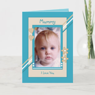 Carte Turquoise et crème avec photo maman anniversaire