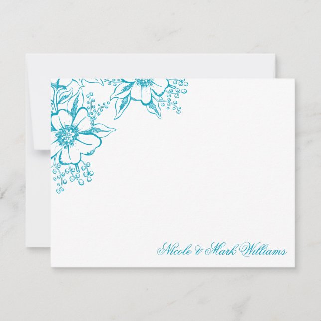 Carte Turquoise Floral Letterpress Style Mariage (Devant)