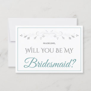 Carte Turquoise & Grey Elegant Be My Bridesmaid Card
