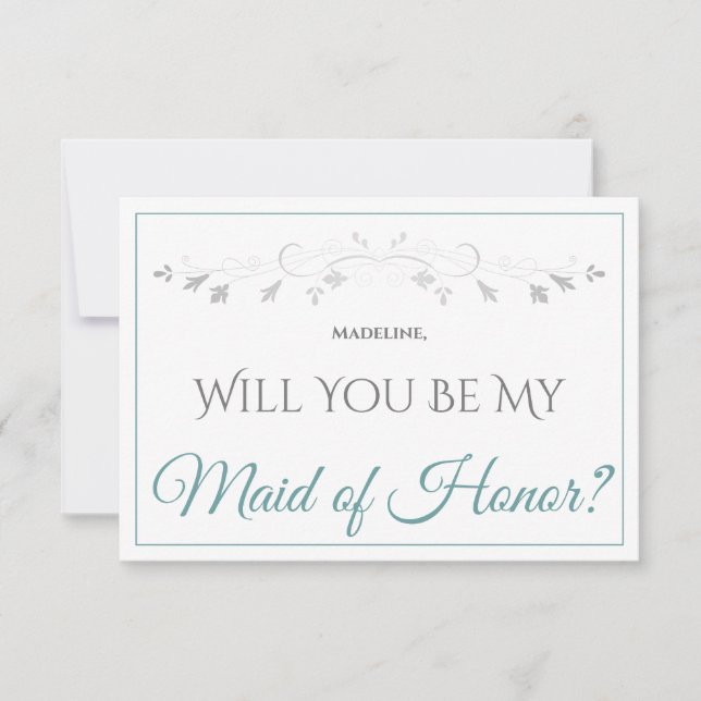 Carte Turquoise & Grey Elegant Be My Maid of Honor Card (Devant)