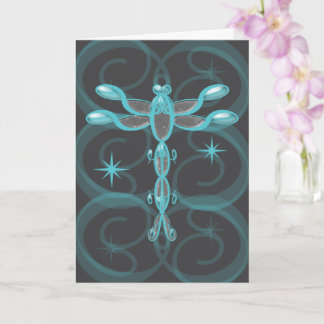Carte Turquoise, Gris, Libellule en Verre avec Étoiles A