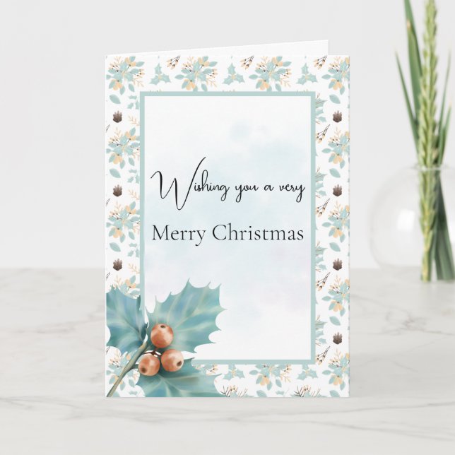 Carte Turquoise Holly et Berries Noël (Devant)